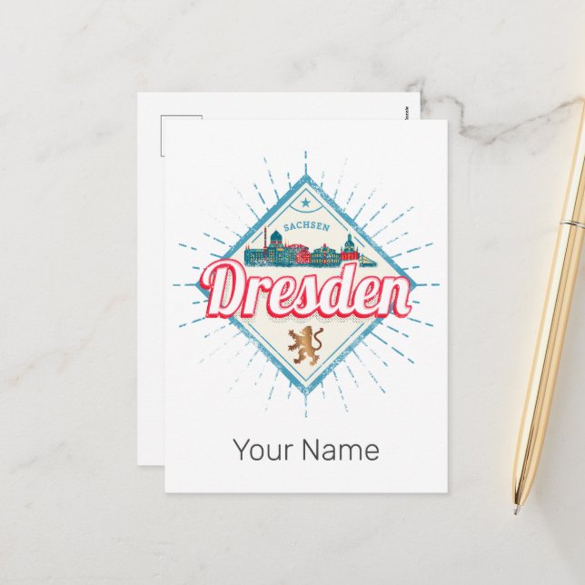 Postal Festiva Dresden Alemania Sajonia Retro Skyline Vintage (Anverso/Reverso In Situ)