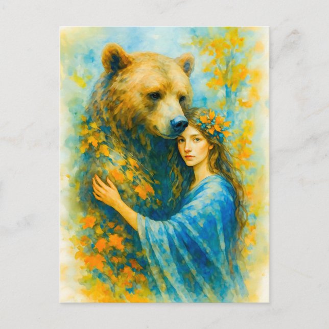 Postal Festiva druidesa celta con oso espíritu (Anverso)