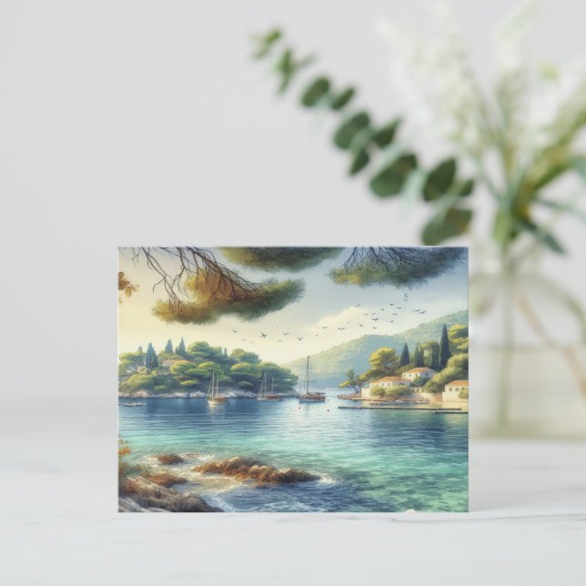 Postal Festiva Dubrovnik Croacia Mljet Island acuarela (Anverso de pie)