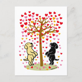 Postal Festiva Ducha de Corazones Pareja de Labrador Amarillo y N