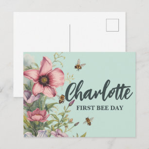 Postal Festiva Dulce abeja Bumble Wildlfower Cumpleaños de primav