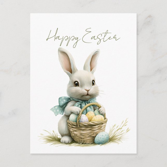 Postal Festiva Dulce Bunny Watercolor Floral Pascua (Anverso)