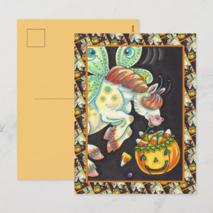 POSTAL FESTIVA DULCE DE MAÍZ DE CABALLO VOLADOR DE HALLOWEEN