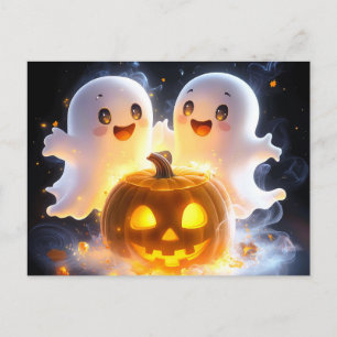 Postal Festiva Dulce familia de fantasmas Halloween calabaza noch