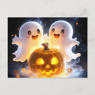 Postal Festiva Dulce familia de fantasmas Halloween calabaza noch