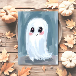 Postal Festiva Dulce Fantasma Blanco Acuarela Halloween