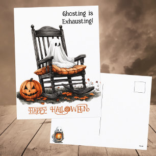 Postal Festiva Dulce Fantasma Blanco Divertido Acuarela Feliz Hal