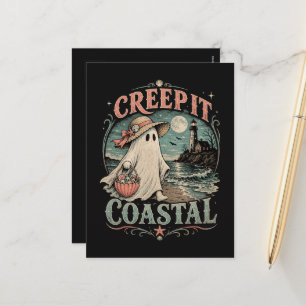 Postal Festiva Dulce Fantasma de Playa Espeluznante Halloween Cos