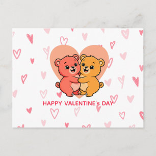 Postal Festiva Dulce Pareja de Ositos Kawaii de San Valentín