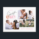 Postal Festiva dulce rosa un donut cumpleaños multivacaciones<br><div class="desc">multifoto rosa dulce lindo donut 1ª invitación de cumpleaños</div>