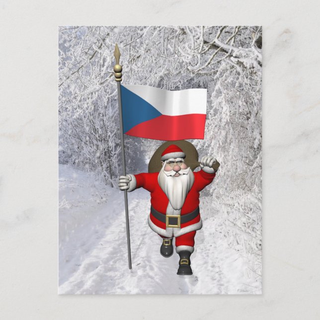 Postal Festiva Dulce Santa Claus Con Bandera De La República Chec (Anverso)