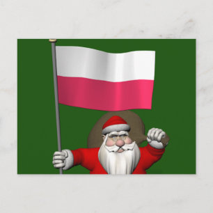 Postal Festiva Dulce Santa Claus Con Bandera De Polonia