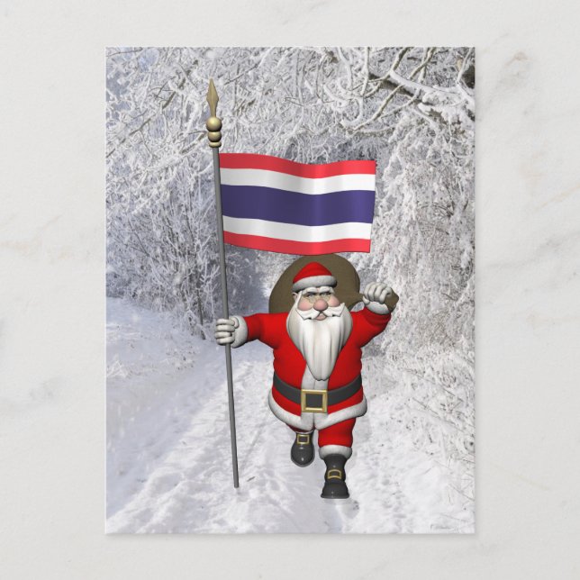 Postal Festiva Dulce Santa Claus Con Bandera De Tailandia (Anverso)