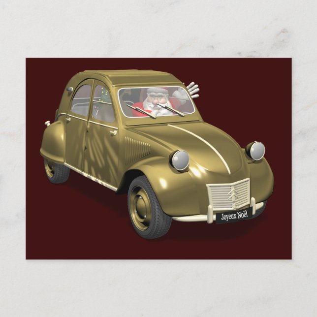 Postal Festiva Dulce Santa Claus En Citroen 2CV (Anverso)