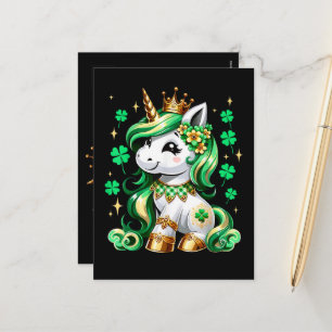 Postal Festiva Dulce Unicornio Trébol Día de San Patricio 
