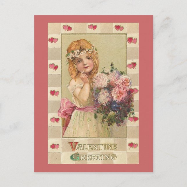 Postal Festiva Dulces Chicas de San Valentín con Bouquets florale (Anverso)