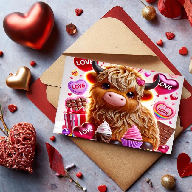 Postal Festiva Dulces como Candy Highland Cow Valentines (Subido por el creador)