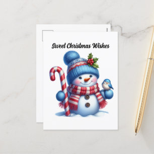 Postal Festiva Dulces Navidades desean un muñeco de nieve de ment