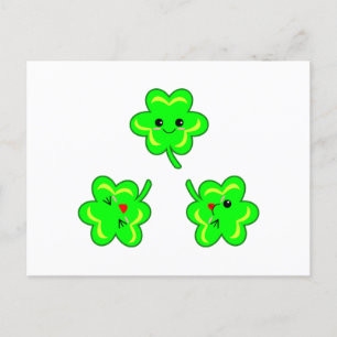 Postal Festiva Dulces y Kawaii Tréboles Día de San Patricio