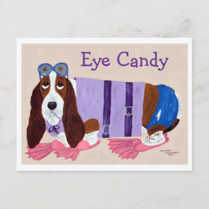 Postal Festiva Dulzura de ojos de Basset Hound 