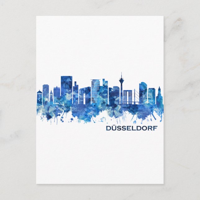 Postal Festiva Dusseldorf Alemania Skyline Blue (Anverso)