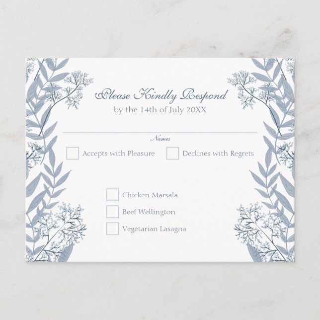 Postal Festiva Dusty Blue Boda Vintage Postcard RSVP (Anverso)