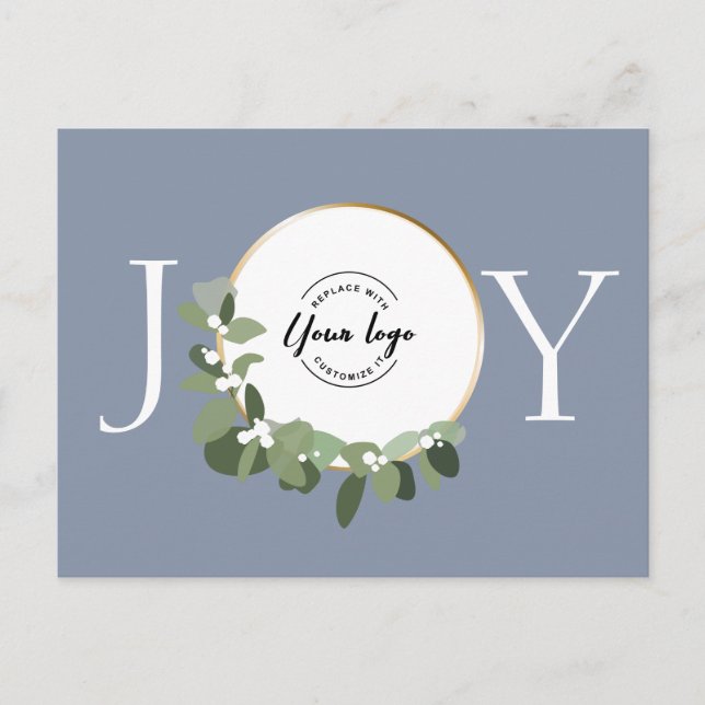 Postal Festiva Dusty blue Joy Modern Green Eucalyptus wreath logo (Anverso)