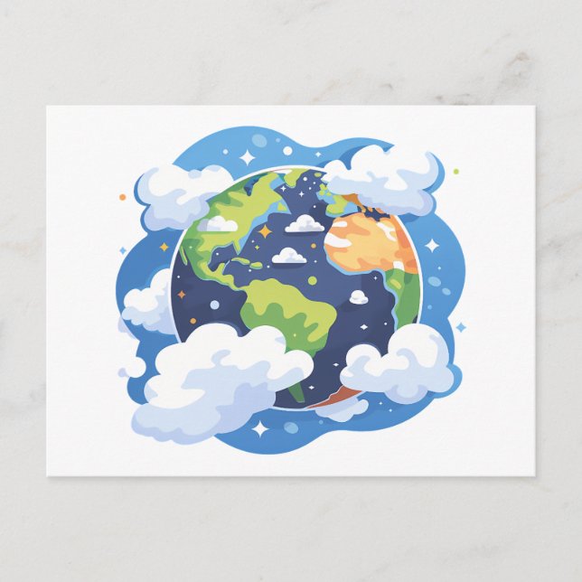 Postal Festiva  Earth Illustration with Clouds in Space (Anverso)
