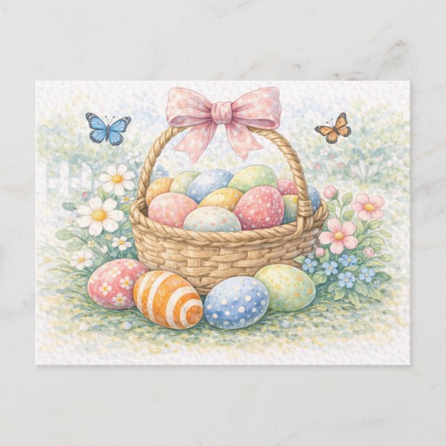 Postal Festiva Easter Basket Watercolor Postcard (Anverso)