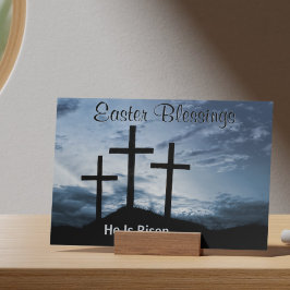 Postal Festiva Easter Blessings He is Risen Crosses Blue Sunset