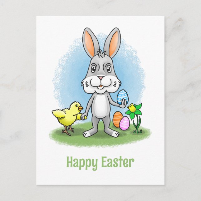 Postal Festiva Easter Bunny and the Chicken Show the Easter Eggs (Anverso)
