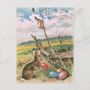Postal Festiva Easter Bunny Colored Egg Birdhouse Field