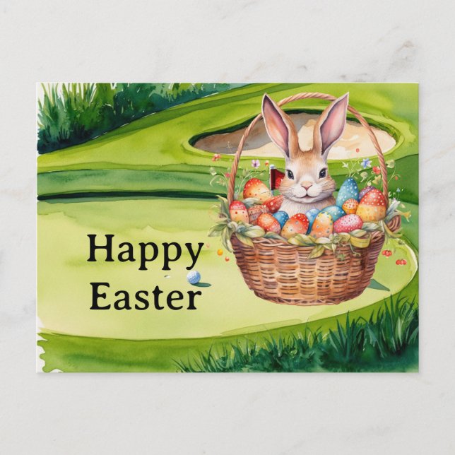 Postal Festiva Easter eggs for golfer on green grass  (Anverso)