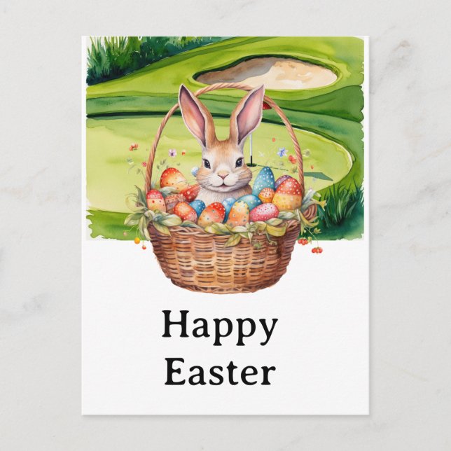 Postal Festiva Easter eggs for golfer on green grass  (Anverso)