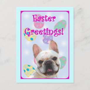 Postal Festiva Easter Greetings Bulldog Francés