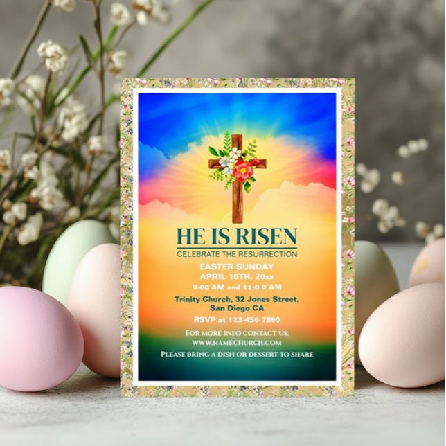 Postal Festiva Easter He Is Risen CHURCH SERVICES Customized      (Subido por el creador)