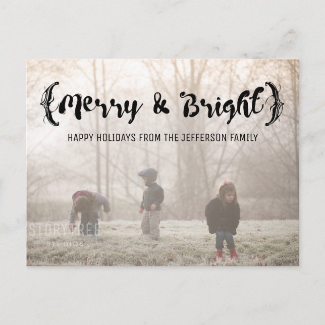 Postal Festiva Ebony Elegy Sketched Merry & Bright Photo (Anverso)