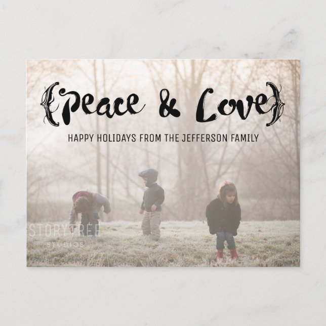 Postal Festiva Ebony Elegy Sketched Peace & Love Holiday Photo (Anverso)