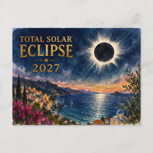 Postal Festiva Eclipse Total de Sol 2027 Mediterráneo