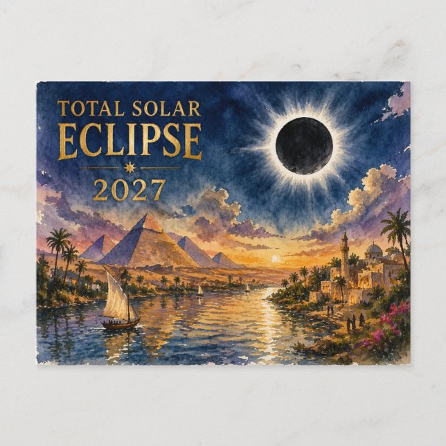 Postal Festiva Eclipse Total Solar 2027 Egipto (Anverso)