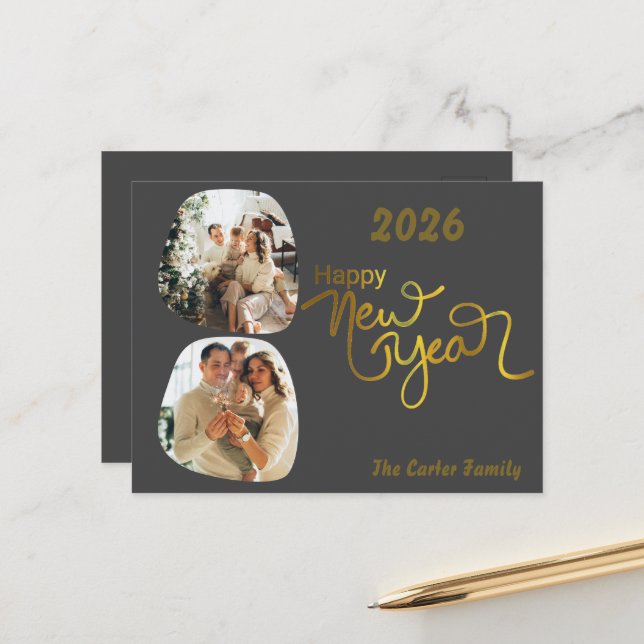 Postal Festiva Editable New Year Collage Postcard – Upload Photos (Anverso/Reverso In Situ)