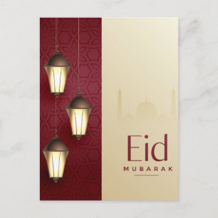 Postal Festiva Eid Mubarak Linterna Islámica Rojo