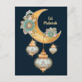 Postal Festiva Eid Mubarak with Henna Flowers and Arabic Lamps