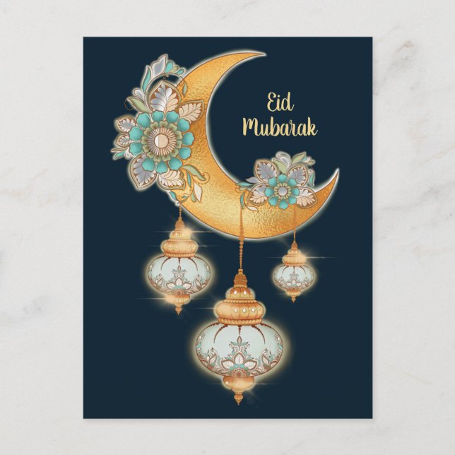 Postal Festiva Eid Mubarak with Henna Flowers and Arabic Lamps (Anverso)
