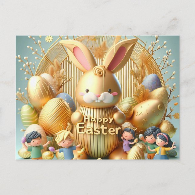 Postal Festiva El Abstract Gold Easter Bunny (Anverso)