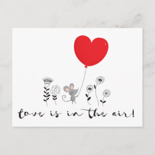 Postal Festiva El amor está en el aire Pequeño ratón San Valentín