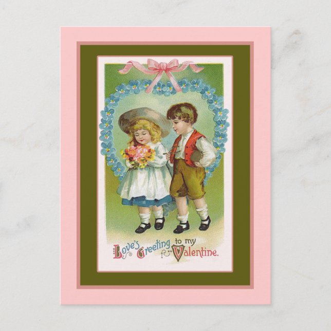 Postal Festiva El amor saluda a un viejo Valentín de moda (Anverso)