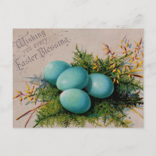 Postal Festiva El azul Eggs los saludos de Pascua