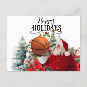 Postal Festiva El baloncesto Santa Claus con Snowman para los Nav