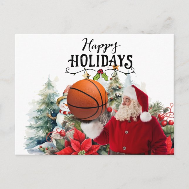 Postal Festiva El baloncesto Santa Claus con Snowman para los Nav (Anverso)